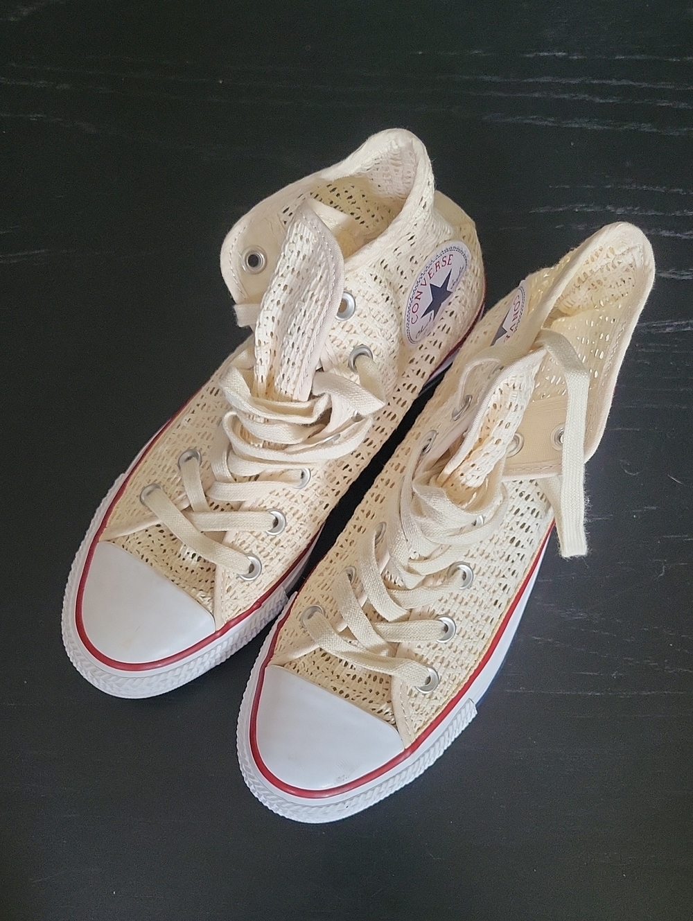 Converse Cream High-Top Woven Sneakers with Red Trim